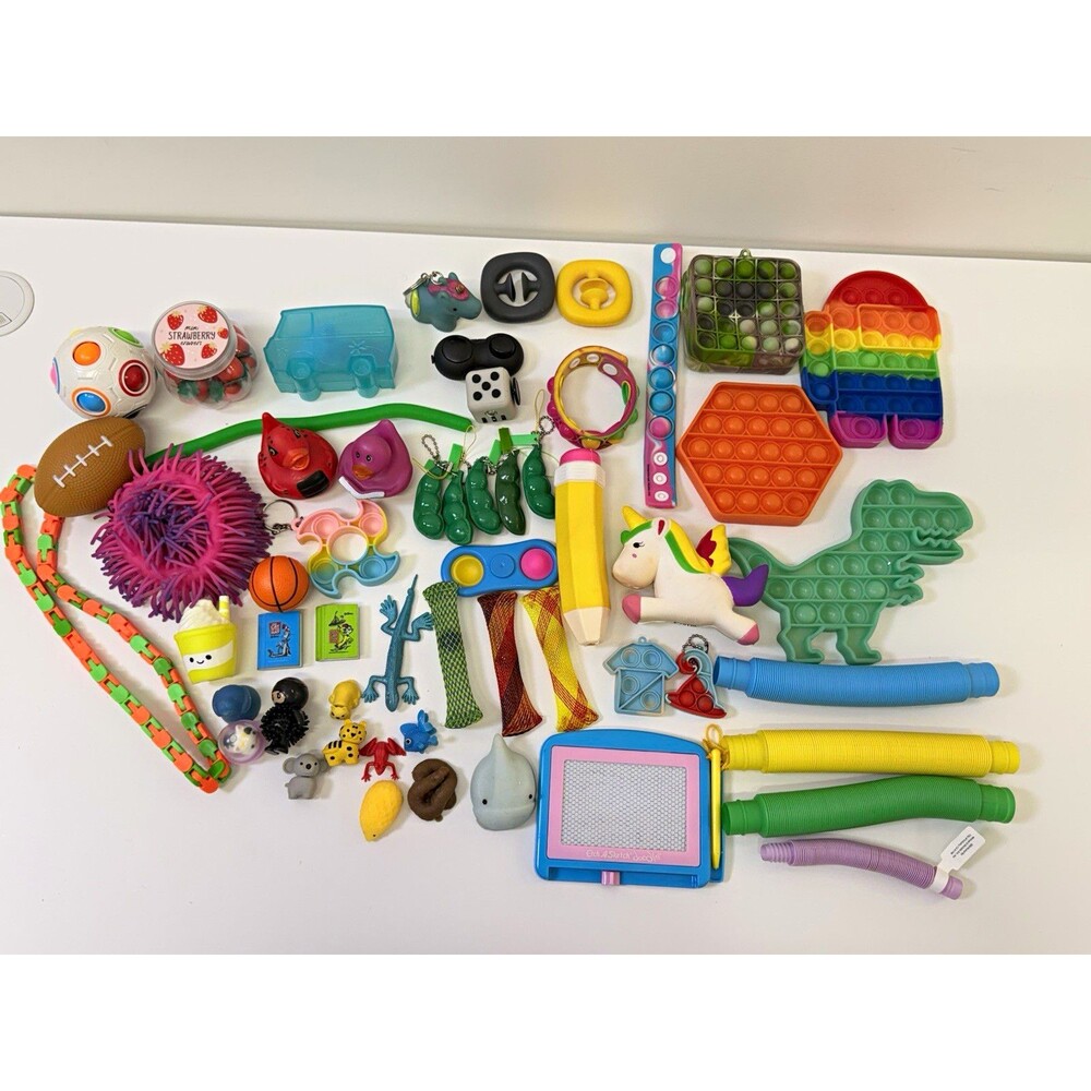 Large Fidget Toy & Sensory Toy Lot Assorted Pop Its Squishies Keychains READ